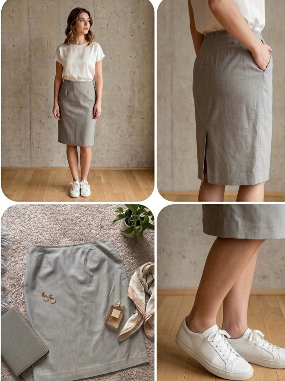 Evan-Picone Suit Micro-Stripe Pencil Skirt Gray Cream Size 10